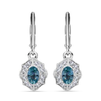 AA Blauer Zirkon, Wei&szlig;er Zirkon Ohrringe 925 Silber rhodiniert ca. 1,97 ct.