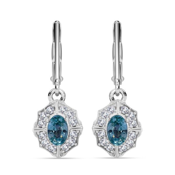 AA Blauer Zirkon, Wei&szlig;er Zirkon Ohrringe 925 Silber rhodiniert ca. 1,97 ct.