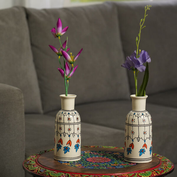 2er Set handbemalte Keramikvasen, 7,5x19 cm, Blumen image number 2