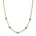 Blaue Howlit Halskette ca. 50 cm + 5 cm Externder, Reiner Edelstahl IP-Gelbbeschichtung ca. 2.00 ct