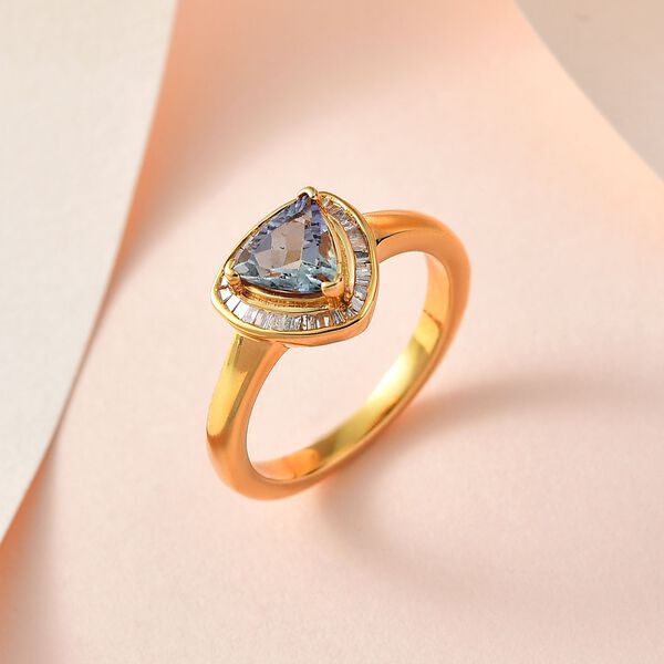 Gr&uuml;ner Tansanit, Wei&szlig;er Diamant Ring, 925 Silber Gelbgold Vermeil, (Gr&ouml;&szlig;e 17.00) ca. 1.14 ct image number 2