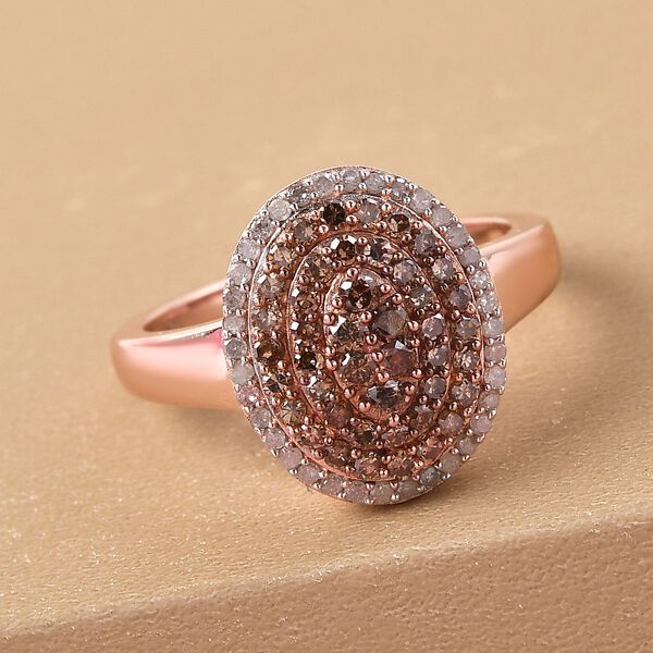 Nat&uuml;rlicher Champagner Diamant-Ring, 925 Silber Ros&eacute;gold Vermeil  ca. 0,75 ct image number 2