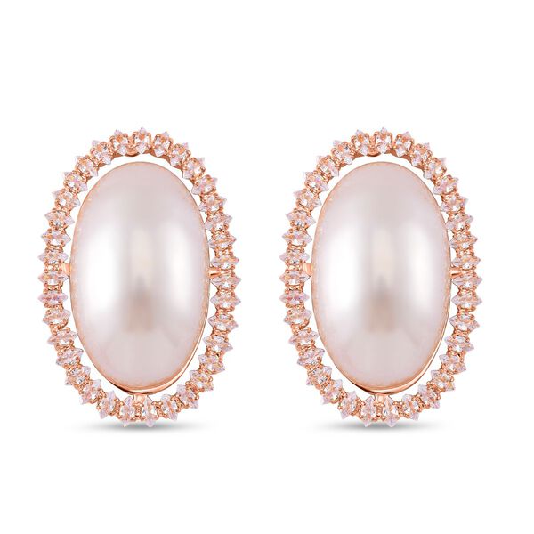 Edle Perlen-Ohrringe mit wei&szlig;en Kristallakzenten, rosefarben