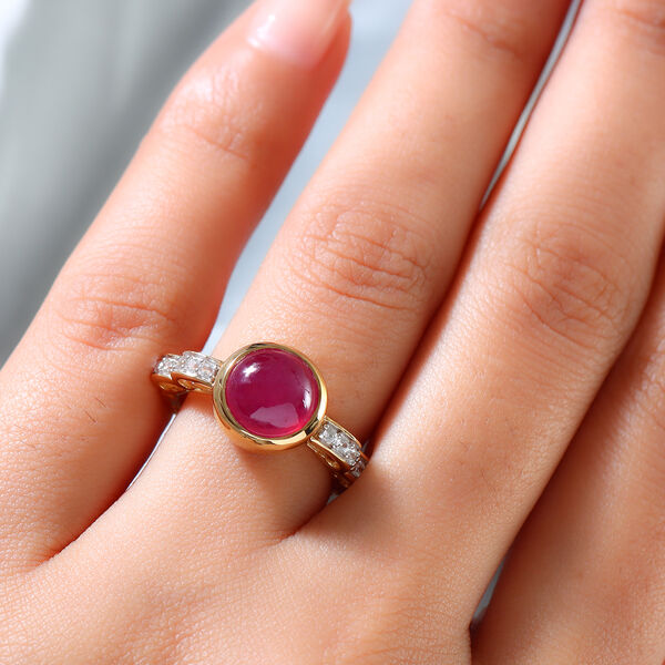 Afrikanischer Rubin (Fissure gef&uuml;llt) und Zirkon Ring 925 Silber vergoldet image number 3