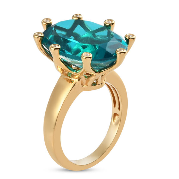 Capri Blau Triplet Quarz und Zirkon-Ring, 925 Silber vergoldet  ca. 14,01 ct image number 5