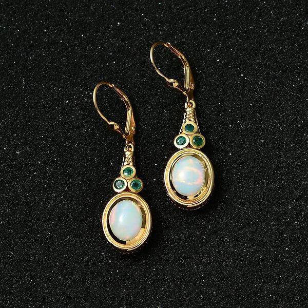 AA Natürlicher, äthiopischer Welo Opal, Premium-Smaragd Ohrringe 925 Silber Gelbgold Vermeil ca. 2.58 ct image number 8