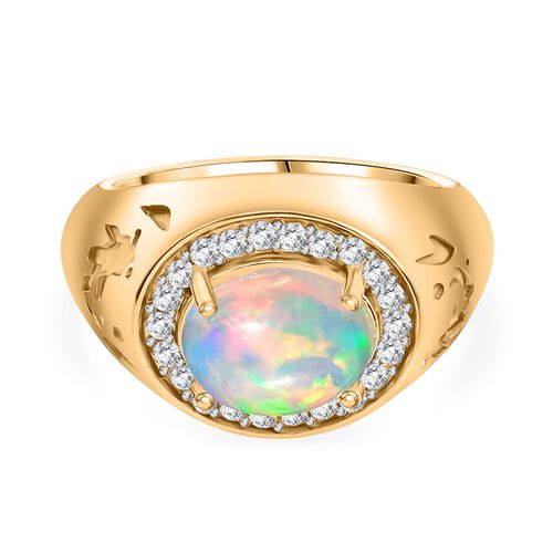 D’joy AA Natürlicher, äthiopischer Welo Opal, Weißer Zirkon Ring 925 Silber 750 Gelbgold Vermeil (Größe 18.00) ca. 2,13 ct image number 0
