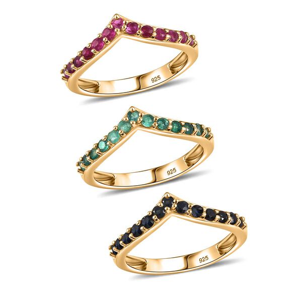 Thail&auml;ndischer Rubin, Kanchanaburi Blauer Saphir Schmuckset 925 Silber 750 Gelbgold Vermeil ca. 1,94 ct. image number 4