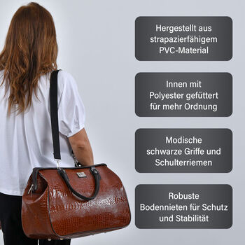 PASSAGE Weekender Reisetasche mit Korkodilpr&auml;gung, Braun