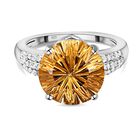 Hanabi Schliff - Citrin und weißer Zirkon-Ring, 925 Silber platiniert (Größe 21.00) ca. 6.86 ct