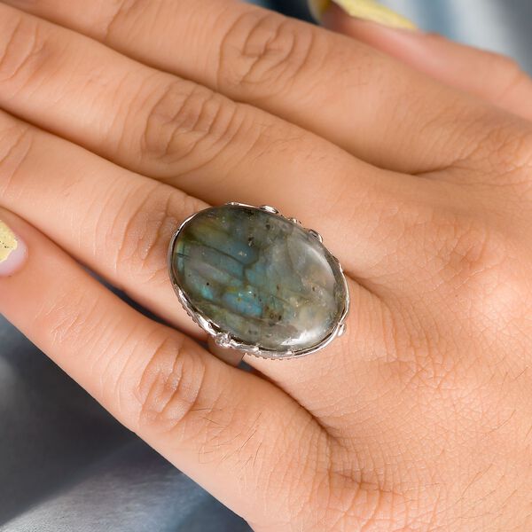 Labradorit Ring, Edelstahl (Gr&ouml;&szlig;e 16.00) ca. 25.28 ct image number 3