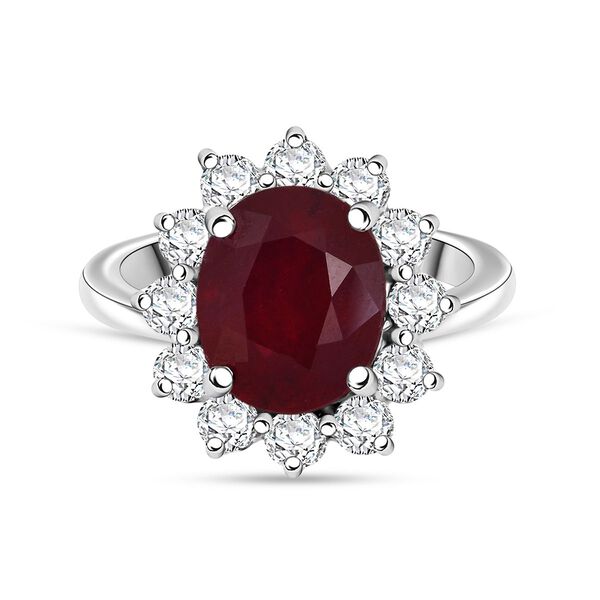 D'Joy Afrikanischer Rubin (Fissure gefüllt), Weißer Zirkon Ring 925 Silber rhodiniert (Größe 17.00) ca. 6,55 ct image number 0
