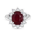 D'Joy Afrikanischer Rubin (Fissure gefüllt), Weißer Zirkon Ring 925 Silber rhodiniert (Größe 17.00) ca. 6,55 ct