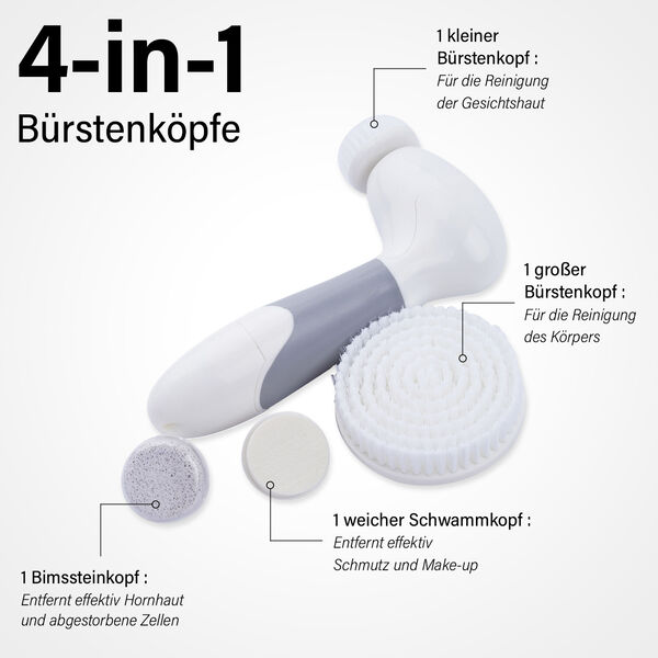4 in 1 Gesichtsreinigungsbürste, 4xAA Batterien (nicht inkl.), Weiß und Grau image number 3