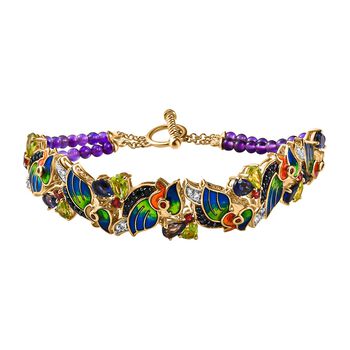 GP Italienische Garten Kollektion - Mehrfarbiges Edelstein-Armband, ca. 19 cm, 925 Silber vergoldet ca. 15.45 ct