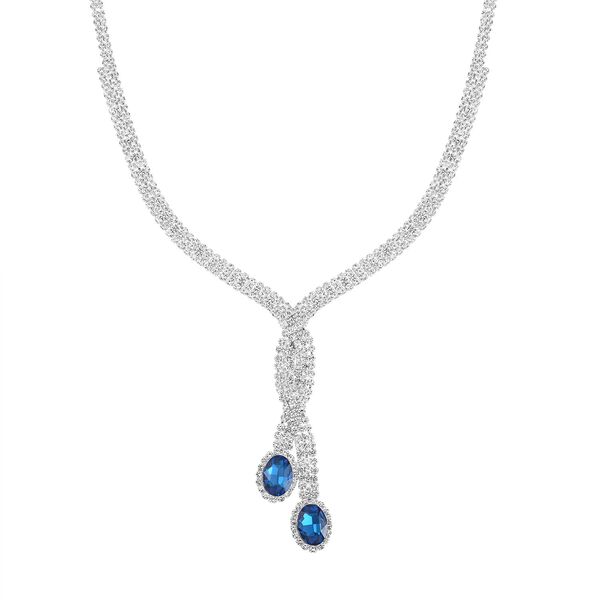 2er Set - Blauer Kristall Halskette und Ohrhänger Schmuckset image number 2