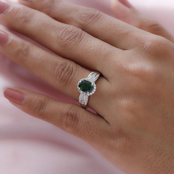 Nat&uuml;rlicher Chromdiopsid und wei&szlig;er Zirkon-Ring, 925 Silber platiniert (Gr&ouml;&szlig;e 18.00) ca. 1.75 ct image number 3