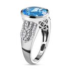 Elektrischer Blau Topas, weißer Zirkon Ring, 925 Silber platiniert (Größe 17.00) ca. 5.00 ct image number 4