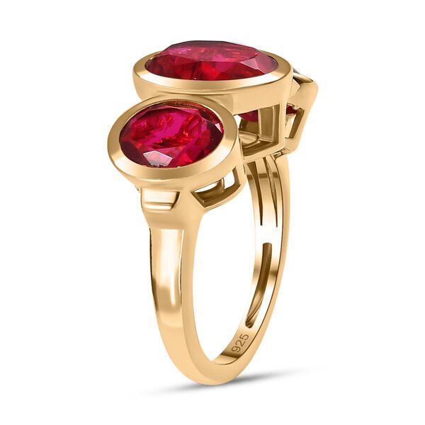 Magenta Rosa Quarz Triplette Ring, 925 Silber vergoldet (Gr&ouml;&szlig;e 16.00) ca. 5.66 ct image number 4