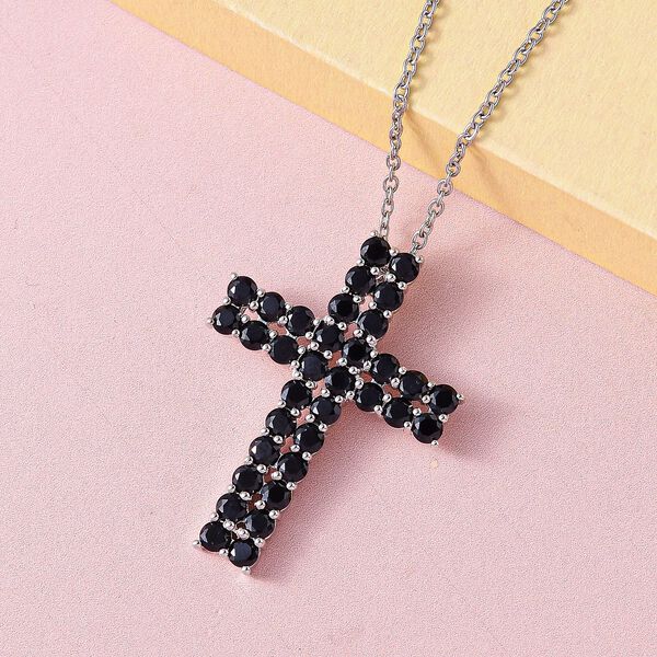 Schwarzer Spinell Anhänger mit Kette, Messing platiniert und Edelstahl ca. 4.79 ct image number 3