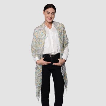 Bedruckter Schal mit Quasten, 55x195+10 cm, Gr&uuml;n