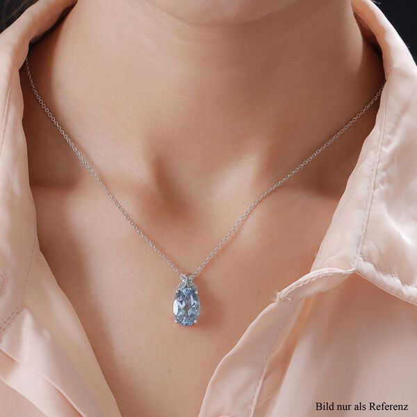 Himmelblauer Topas und Zirkon Silber Anhänger mit Kette 7,39 Ct image number 2