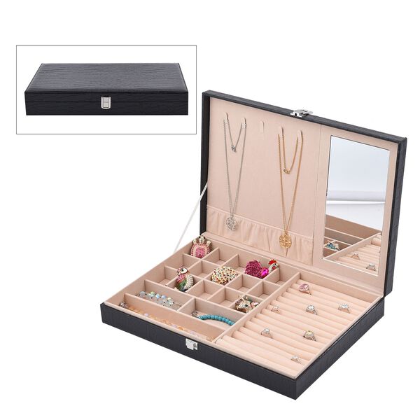 Schmuckkasten mit Kroko-Pr&auml;gung, Schwarz