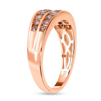 Nat&uuml;rlicher Champagner Diamant Ring, 925 Silber Ros&eacute;gold Vermeil (Gr&ouml;&szlig;e 20.00) ca. 1.00 ct