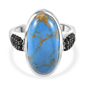 EVER TRUE Blaues Türkis, Schwarzer Spinell Ring 316L Edelstahl (Größe 21.00) ca. 8.30 ct