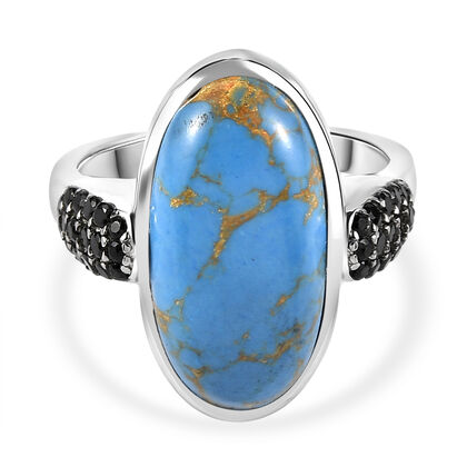 EVER TRUE Blaues T&uuml;rkis, Schwarzer Spinell Ring 316L Edelstahl (Gr&ouml;&szlig;e 21.00) ca. 8.30 ct