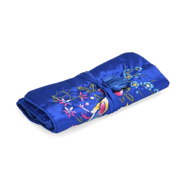 Reise-Schmuckrolle mit Stickmuster 1 Organizer + 5 Silberputztücher, Satin,  Blau image number 7