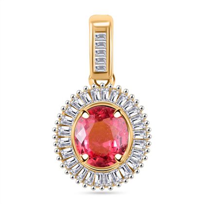 EXTREM SELTENE SAPHIR - AAAA Padparadscha Saphir (B), Wei&szlig;er Diamant Anh&auml;nger 585 Gold ca. 1.30 ct