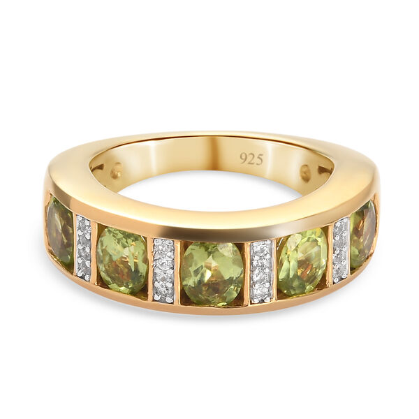 Nat&uuml;rlicher Peridot und Zirkon-Ring, 925 Silber vergoldet  ca. 2,07 ct