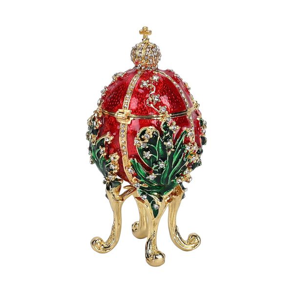 Emaillierte Schmuckbox in Eiform, 6x12cm, Rot image number 7