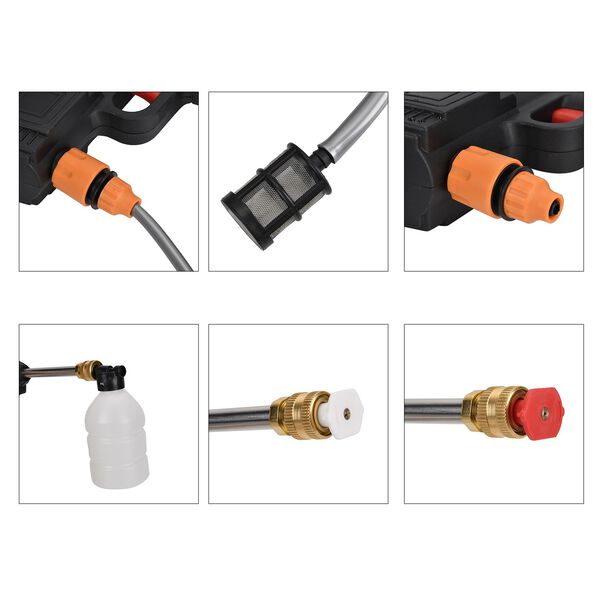 Hochdruckreiniger Akku-Wasserpistole f&uuml;r Auto, Garten und Haushalt, kabellos, 22  Bar, 30&times;12&times;28 cm, Schwarz image number 7