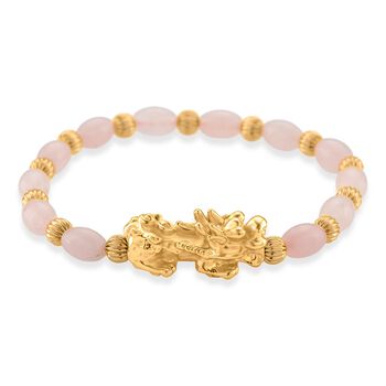 Rosenquarz Pixiu Armband, flexibel (ca. 18 - 19 cm), gelb vergoldet ca. 35.00 ct