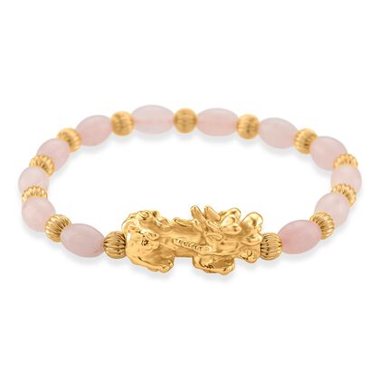 Rosenquarz Pixiu Armband, flexibel (ca. 18 - 19 cm), gelb vergoldet ca. 35.00 ct