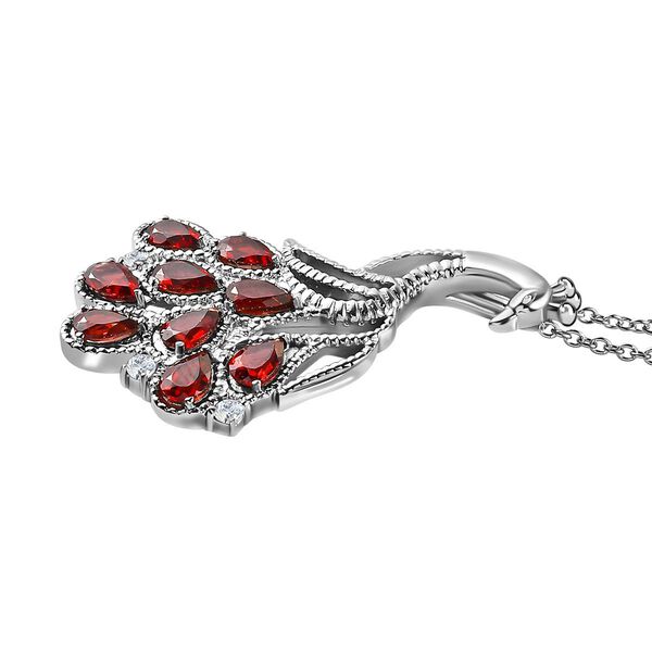 Roter Granat, weißer Zirkon Anhänger mit Kette, Edelstahl, ca. 4.31 ct image number 4