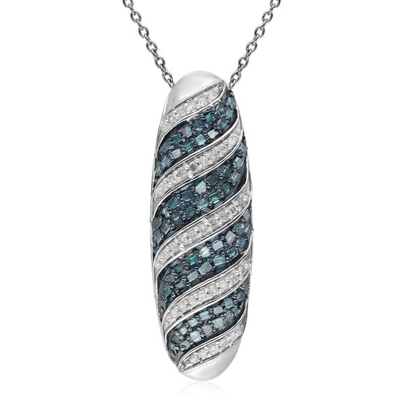 Blauer und wei&szlig;er Diamant-Anh&auml;nger mit Kette in Silber