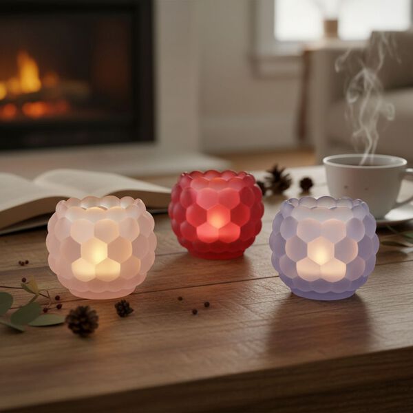 3er Set - Duftkerze Traubenform Schwarzer Granatapfel, Agarholzrose, Französischer Lavendel, Glas 7.5 x 7 cm image number 2