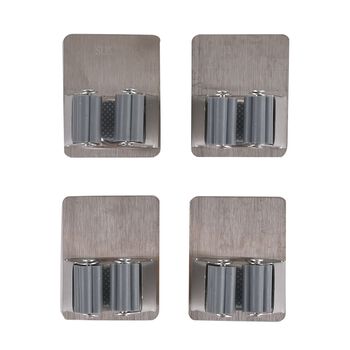 4er-Set Wandhaken aus Edelstahl, selbstklebend, f&uuml;r Besen und Haushaltsger&auml;te, 5,3x6,7cm, Silber