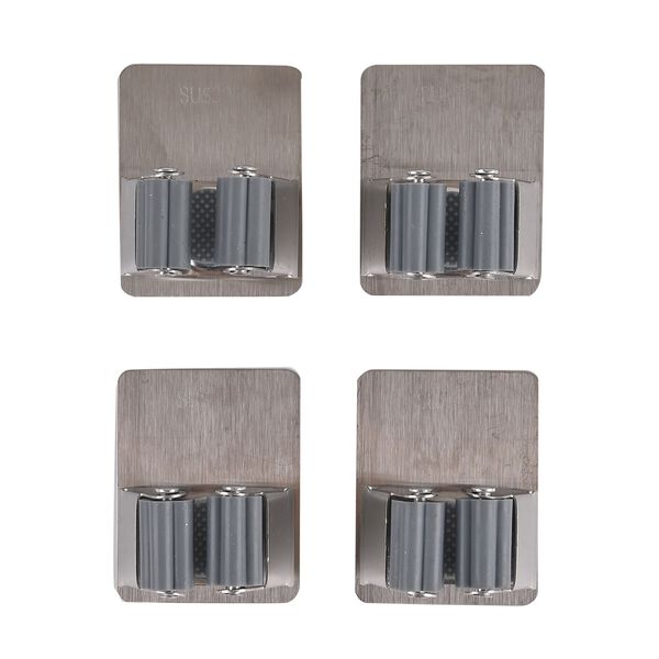 4er-Set Wandhaken aus Edelstahl, selbstklebend, für Besen und Haushaltsgeräte, 5,3x6,7cm, Silber image number 0