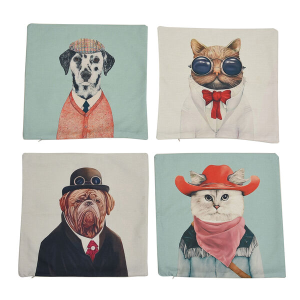 4er-Set bedruckter Kissenbezug, Gr&ouml;&szlig;e 45x45 cm, Hunde und Katzen image number 3