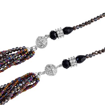 2er Set mehrschichtiger Halsketten und Ohrringe, Graue, schwarze Kristallperlen und wei&szlig;e Kristalle