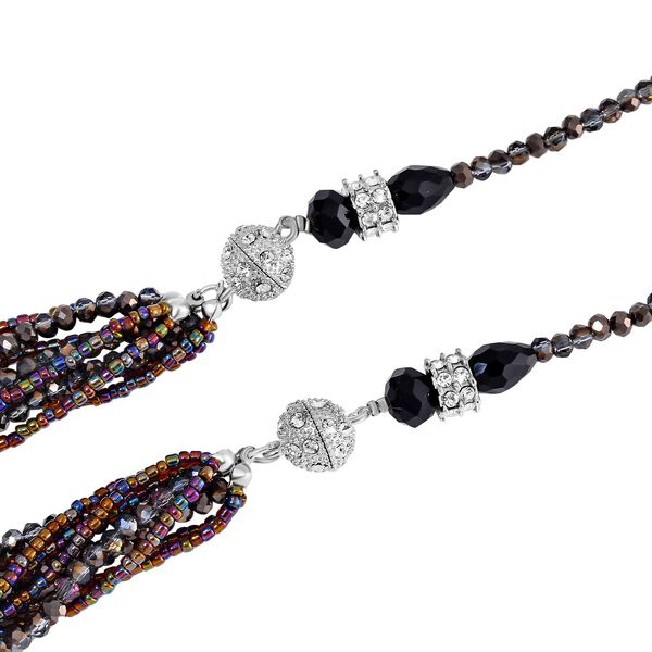 2er Set mehrschichtiger Halsketten und Ohrringe, Graue, schwarze Kristallperlen und weiße Kristalle image number 4