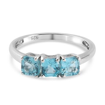 Blauer Apatit 3 Stein Ring 925 Silber platiniert (Gr&ouml;&szlig;e 16.00) ca. 0,98 ct