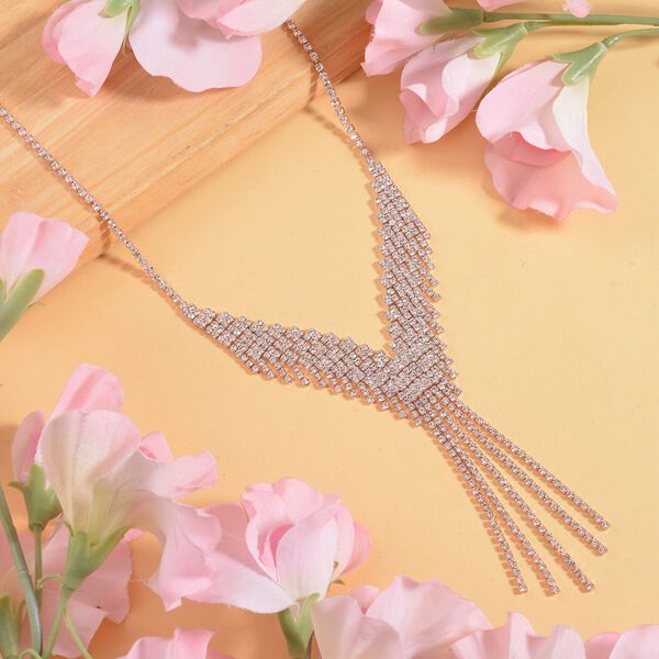 Wasserfall wei&szlig;es Kristall Collier, ca. 50 cm, ros&eacute;farben image number 1