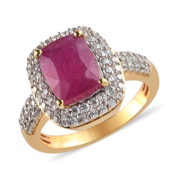 Afrikanischer Rubin und Zirkon-Ring, (Fissure gef&uuml;llt), 925 Silber vergoldet