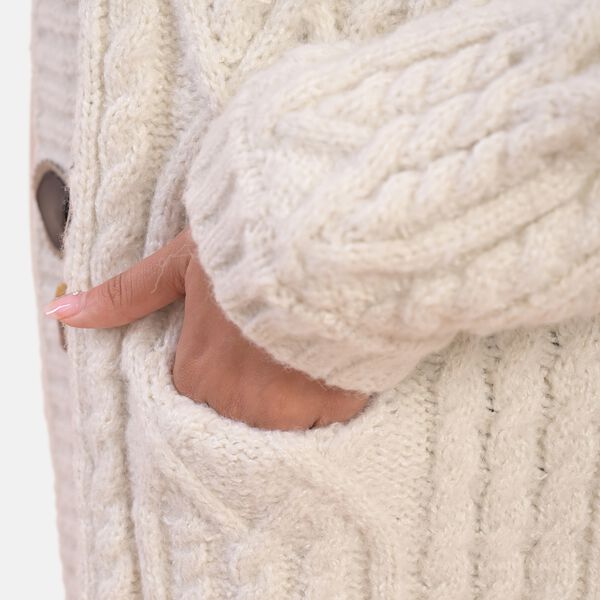 LA MAREY lange Strickjacke mit Kn&ouml;pfen, Einheitsgr&ouml;&szlig;e Cr&egrave;me image number 5