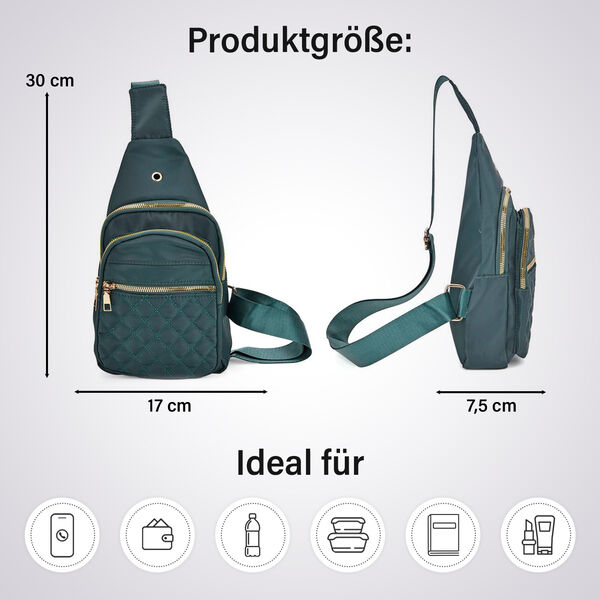 Rucksack mit RFID-Schutz in Steppoptik, 17x7,5x30cm, Dunkelgrün image number 5